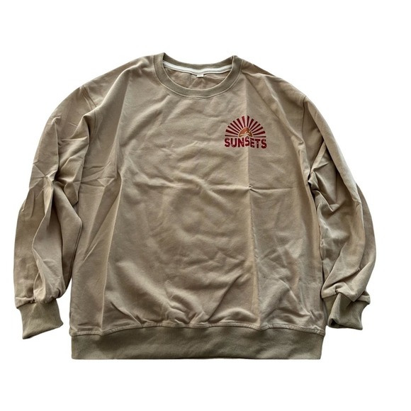 Forever Chasing Sunsets Beige Women’s Crew Neck Sweater Size Medium New - Picture 2 of 5